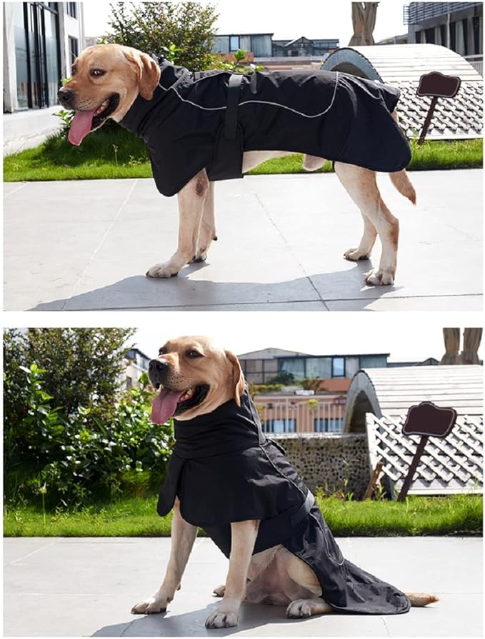 Black S Dog Raincoat - Waterproof Winter Dog Jacket with Velvet Inner, Reflective Strip