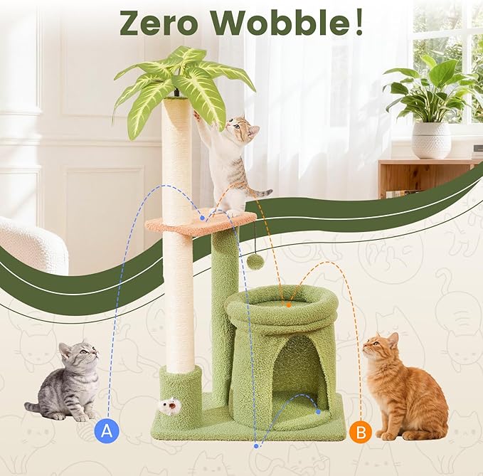 Cat Tree Tower with Scratching Post, Indoor 36in Medium Kitty Climbing Frame with Perch, Cave, Ball Toys, Multi Functional Kitten Climber and Scratcher, Stable Stand and Space Saving Design