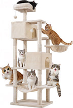 Simple Deluxe 66In Cat Tree for Indoor Cats, 6-Level Cat Tower with Sisal Scratching Posts, Enclosed Cat Condo & Hammock, Space-Saving Corner Design, Stable Wide Base for Multiple Kittens, Beige