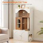 HOOBRO Cat Tree with Litter Box Enclosure, 58.7"H Hidden Cat Litter Enclosure Furniture, All-in-One Modern Cat Tree with Food Bowl, Sisal Scratching Post, and Dangling Ball, White and Walnut WH82MZ03
