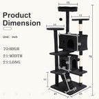 70" Multi-Level Cat Tree Tower with Scratching Posts, Toys & Condo - Space-Saving Design for Indoor Kittens, Compact Floor Footprint & Vertical Space for Multi-Cat Homes-Dark Grey