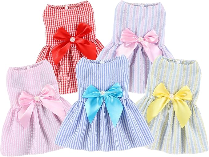 TAPBULL Dog Dresses, Fashionable Pet Dog Clothes, Cute Cat Birthday Dress Outfit (Blue/Red/Pink/Pink-Blue/Yellow-Blue 5-Pack), X-Large