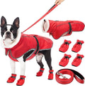 Winter Dog Coat and Snow Boots with Heavy Duty Dog Leash Waterproof Puppy Winter Jacket Cold Weather Coats Set Reflective for Small Medium Size Dogs Walking (Medium)