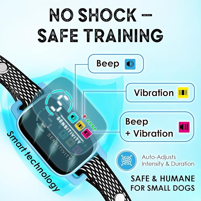 Bark Collar for Small Dogs 8-40 lbs – No Shock Anti Barking Collar with AI Chip – 3 Modes & 5 Sensitivity Levels – Waterproof, Rechargeable, Magnetic Charging – Humane, Effective Training (Blue)