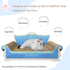 Luxury Cardboard Cat Scratcher Sofa Bed, Couch Shaped Scratching Board, Scratch Lounge with Catnip, Cat Scratcher for Indoor Cats Large Blue