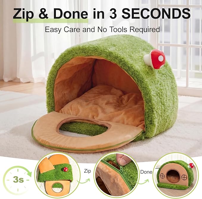 Cat Bed for Indoor Cats - Cute Cat Bed Cave, Tree Hole Cat House Tent for Kittens and Small Medium Pets with Removable Washable Cushion & Anti-Slip Bottom, Enclosed Kitten Bed Hideaway