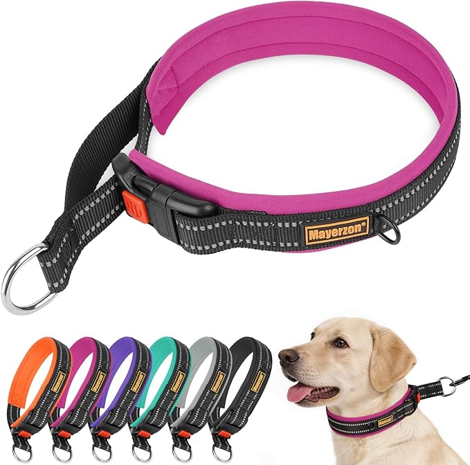 Mayerzon 1.5" Wide Martingale Collar for Large Medium Small Dogs Pitbull German Shepherd, No Pull Reflective Slip Martingale Dog Collar with Buckle Soft Padded for Walking Training(Pink,L)