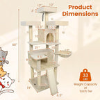 PETSITE Multi-Level Cat Tree, 65 Inches Tall with Sisal Scratching Posts, Condos, Rotatable Cat Basket, Dangling Balls, and Sisal Ladder, Ideal for Indoor Cats to Play and Rest (Beige)