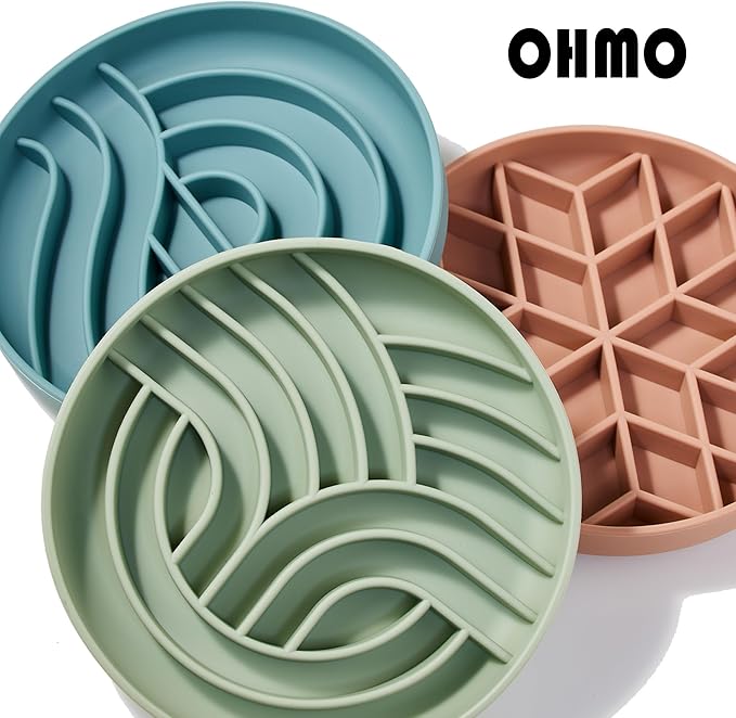 OHMO Slow Feeder Dog& Cat Bowl, Silicone Puppy Cat Food Bowl with Anti-Slip Suction Cup Slow Down Small Dogs Eating, Anti Choking (S-Tree of Life,Camo Green)