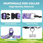 Reflective Martingale Collar for Dogs with Quick Release Buckle Cute Girl Female Flower Dog Collars (Lavender Floral, Large)