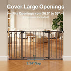 Cumbor 36.6-59" Extra Wide Baby Gate for Stairs, Pressure Mounted Dog Gate for Doorways, Auto-Close Easy Walk Through Safety Child Gate for Kids Toddler, Tall Pet Gates Indoor, Brown