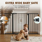 Mumeasy 29.7-57" Extra Wide Baby Gate, Auto Close Large Dog Gate for Doorways, No Drilling Pressure Mounted Pet Safety Gate for Stairs, Easy Walk Through Child Gate for Hallways, House, Indoor, Black