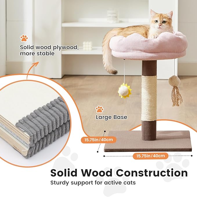 Gardner Pet 20" Cat Tree Corduroy, Solid Wood Small Cat Tree, Compact Cat Tower Perch for Kittens & Indoor Cats(Brown, Circle-Corduroy)