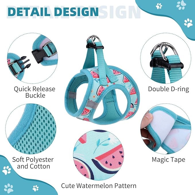 KOOLTAIL Dog Harness and Leash Set for Small Medium Dogs, Step in No Pull Soft Mesh Dog Harness Comfort Padded Pet Vest, Adjustable Reflective Easy Walking Puppy Cats Harness Training, Watermelon S