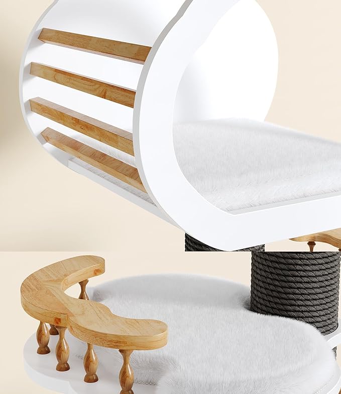 Cat Tree 54in Modern Cat Tree Tower with Scratching Posts, Natural Solid Wood Multi-Layer Cat Condo Tower for Indoor Cats, Luxury Cat House Furniture with Big Bed