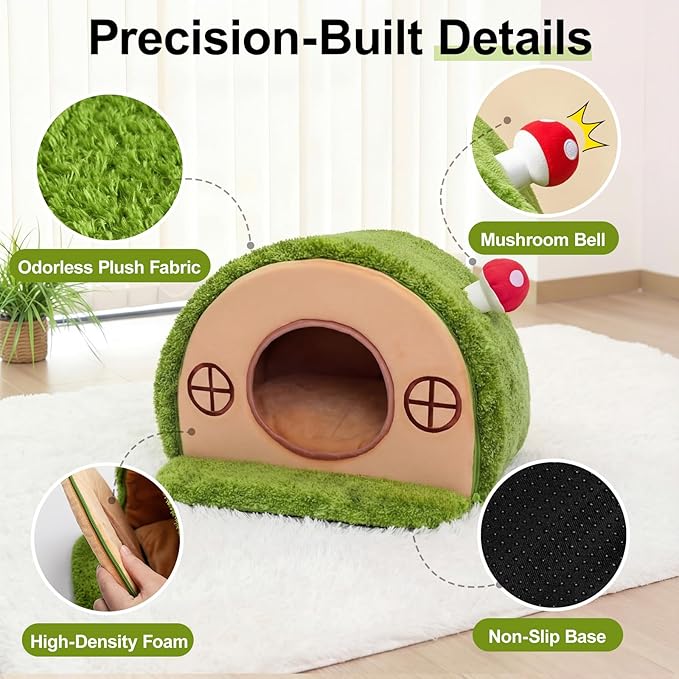 Cat Bed for Indoor Cats - Cute Cat Bed Cave, Tree Hole Cat House Tent for Kittens and Small Medium Pets with Removable Washable Cushion & Anti-Slip Bottom, Enclosed Kitten Bed Hideaway