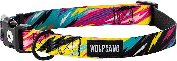 Wolfgang Heavy Duty, Adjustable Dog Collar with Quick Release Nylon Buckle for Walking & Training, FuzzyTails Print, Medium
