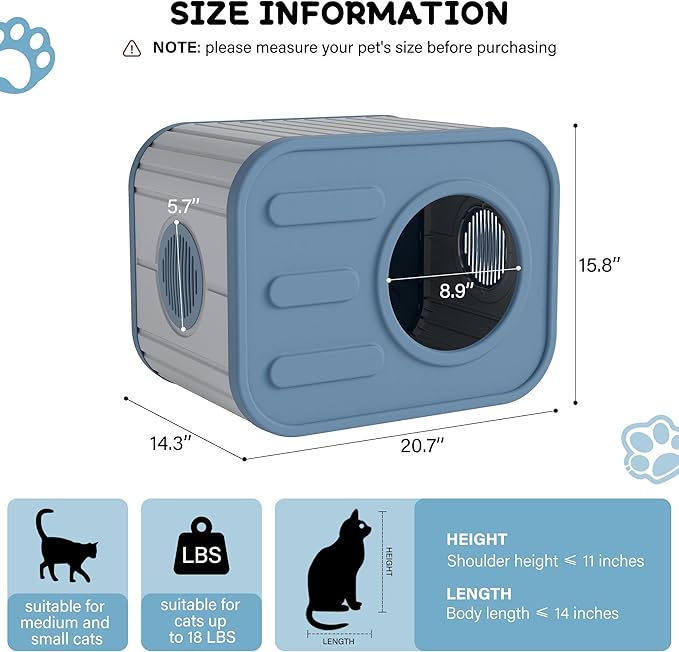 NUNU LAB Plastic Cat House Outdoor, Cats House for Indoor, Weatherproof Cat House, Camera Shaped Design, with Escape Door, for Small to Medium Cats (Blue)