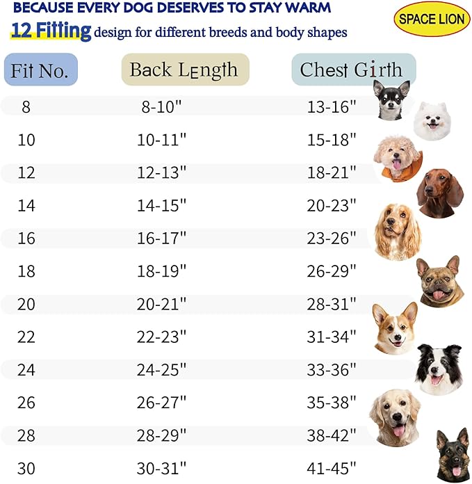 SPACE LION Dog Puffer Jacket, Down Winter Coat, Durable Outdoor Coat for Cold and Windy Conditions, Lightweight & Adjustable Fit Coats for Large Dogs, (Onyx Black, Size22/XL+)