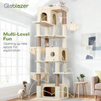 Globlazer Large Cat Tree, 80 inch Multi-Level Tall Climbing Tower Kitty Condos Cat Scratching Tower for Indoor Multiple Large Adult Cats Kittens with 3 Cat Caves, 3 Hanging Baskets, F80F, Beige