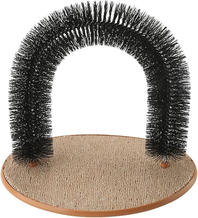 Cat Scratcher, Heavy Duty Cardboard, All Breed Sizes, Scratching and Exercise Cat Self-Groomer Bristle Ring Brush Arch with Carpeted Base Hair Cleaner Pads (Black,One Size)