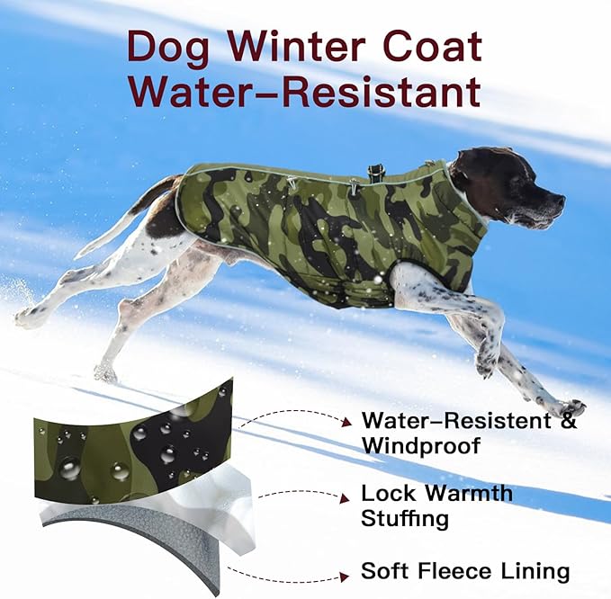 Dog Coat Winter Warm Dog Jackets for Large Dogs Reflective Snowsuit with Harness Fleece Dogs Snow Jacket Waterproof Pet Clothes for Cold Weather