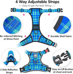 PoyPet No Pull Dog Harness, Reflective Adjustable No Choke Pet Vest with Front & Back 2 Leash Attachments, Soft Control Training Handle for Small Medium Large Dogs(Checkered Blue & Green,XL)
