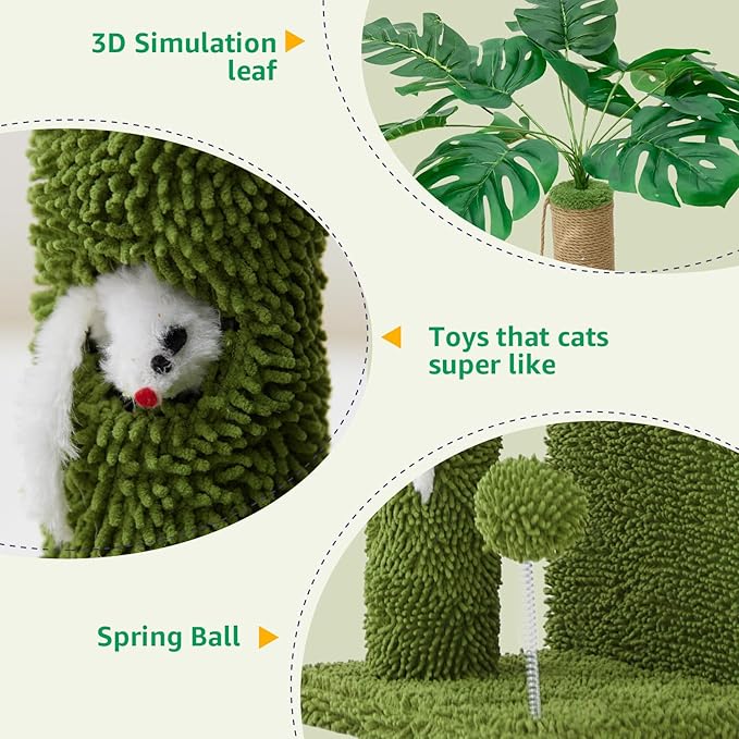 37" Cat Tree Tower for Indoor Cats Multi-Functional Comfy Cat Bed - with Sturdy Scratching Post, Cozy Hammock for Kittens and Small Cats,Cute Cat Tower with Fun Mouse Hole and Toy Ball