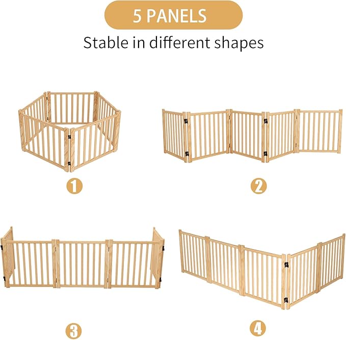 YOCAN Paint-Free Wooden Freestanding Dog Gates for The House,Doorways, Stairs,Wood Dog Fences Indoor Pet Gate,Step Over Fence, 5 Panel H:16.9''