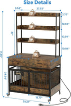 Petrova 39" Dog Crate Furniture for 1 Dogs, Heavy Duty Indoor Dog Kennel for Small/Medium Dogs, Wooden Dog Cage with 2 Storage Drawers, Charging Station, LED Light, Lockable Wheels, Brown