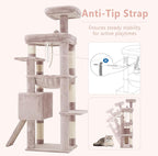Heybly Heavy Duty Cat Tree, 64.2-Inch Tall Tower for Large Indoor Cats with Widened Structure, Cat Furniture with Big Platforms, Extra-Large Hammock, Sisal Scratching Posts & Board, Muchroom HCT027MU