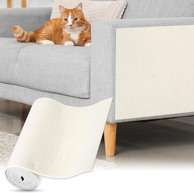 uxcell Self-Adhesive Cat Scratching Mat, 1 Roll 118" x 11.8" Couch Protector from Cat Claws for DIY Sofa, Wall, Doors, Cut Anti Cat Scratch Pad Carpet Mat, Beige