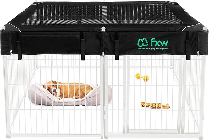 FXW Homeplus Unleashed Indoor Dog Playpen - Stress-Free and Safe Play, Heavy Duty 32 Inch 8 Panels with Playpen Cover for Small and Medium Dogs, White│Patented