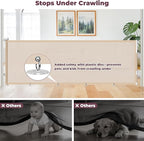 96" Retractable Baby Gates Large Openings, Extra Wide Mesh Dog Gate for Garage Deck Porch, Strong Suction Disc Prevent Crawling Under, 34" Tall Long Safety Gate for Child Indoor Outdoor, Beige
