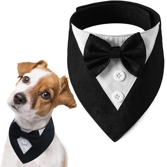 FUAMEY Dog Tuxedo for Large Dogs,Dog Formal Suit Dogs Attire Pet Bow Tie Puppy Party Costumes Cat Tux Outfits Pets Bandana Cosplay Adjustable Bowties Wedding Birthday Valentines Black L