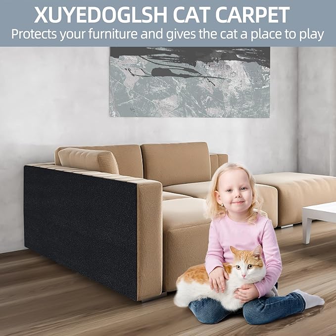 Cat Scratch Mat 120"x15.8", Cat Scratch Pad, Cat Couch Protector (Black)