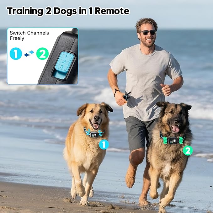 Dog Shock Collar with Remote-3300 Feet & IPX7 Waterproof Dog Training Collar -Beeper, Vibration, Safe Shock for 7-120lbs Large, Medium, Small Dogs, with Keypad Lock, Rechargeable Bark Collar（2Dogs