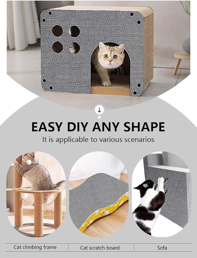 78.7"x15.8" Cat Scratch Mat,Trimmable Self-Adhesive Carpet,DIY Climb Cat Scratcher for Cat Couch Furniture or Wall Protector, Cat Scratching Post Tower Replacement Pads (LightGrey, 78.7x15.8In)