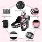 Service Dog Vest Harness and Leash Set, Animire in Training Dog Harness with 10 Dog Patches, Reflective Dog Leash with Soft Padded Handle for Small, Medium, Large, and Extra-Large Dogs(Pink,S)