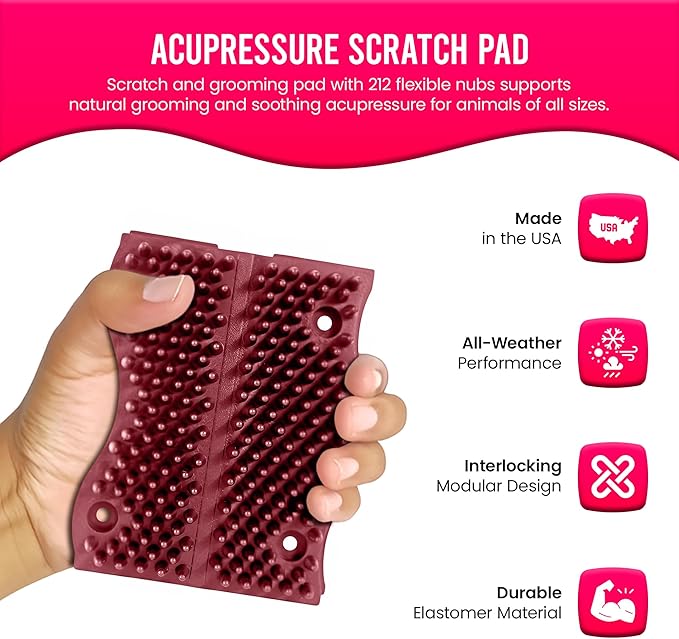 The Original ScratchnAll Animal Scratch Pad, Flexible Acupressure Nubs & Interlocking Design, Very Durable & All-Weather, Great for Domestic, Barnyard and Zoo Animals - USA Made, Wine