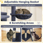 Tangkula 65 Inch Tall Cat Tree, Multi-Level Cat Tower with Sisal Scratching Posts & Board, 2 Condos, 3 Plush Top Perches, Adjustable Basket, 3 Hanging Balls for Indoor Cats (Dark Gray)