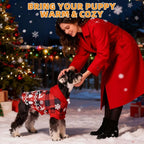 KOOLTAIL Christmas Dog Hoodie, Red Plaid Pet Sweater, Hat Hooded Sweatshirt Dog Clothes for Small Medium Large Dogs Cats, Soft Warm Winter Cold Weather Coat with Leash Hole&Pocket,Reindeer Snowflake,S