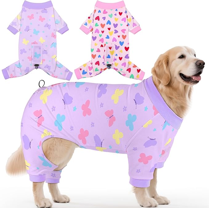 Glittme 2PACK Dog Pajamas Soft Dogs Clothes for Small Medium Dogs Elastic Cats Apparel Breathable Dog Pjs for Puppy