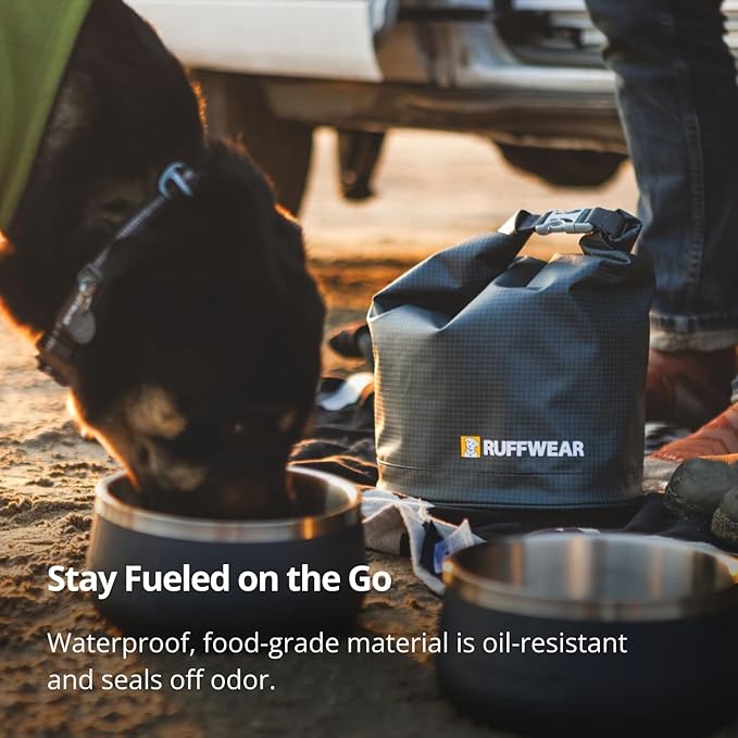 Ruffwear, Kibble Kaddie Dog Food Travel Bag, Roll-Down Closure Storage, Easy-Pour Spout, Compact Waterproof Odor-Sealing Liner with Stash Pocket, 10L/42 Cups, Camping Road Trip Essential, Basalt Gray