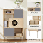 2 in 1 Modern Cat Tree Bookshelf with Storage, Wood Bookcase with Litter Box Enclosure, Cat Climbing Shelves with Hidden Storage, Natural+Grey