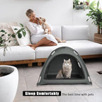 Open Design Pet Tent, Cozy Monitoring Bed for Cats & Puppies, Breathable Mesh Walls for Security & Ventilation, Indoor Outdoor Travel, Grey
