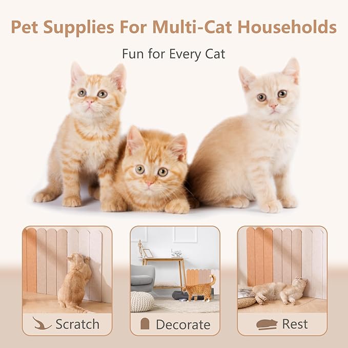 Cat Scratcher, Wall Mounted Cat Scratching Pads, 3-Panel 0.35" Thick Felt, Scratching Post Alternative Self-Adhesive Furniture Protector for Sofa/Door/Wall (Sky Blue)