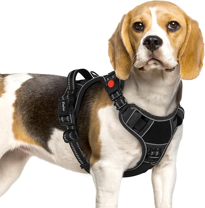 Eagloo Dog Harness Small Sized, Easy Wearing with 3 Buckles, Adjustable No Pull Pet Harness with MOLLE System, No Choke Reflective Vest with Control Handle, Black, S