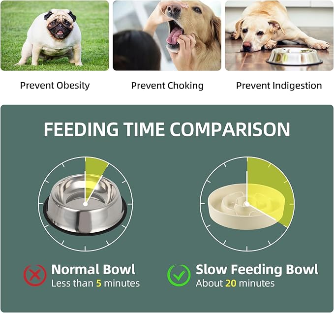 Ceramic 1.2 Cup Slow Feeder Dog Bowl for Medium and Small Breed, 7.3inch Puzzle Dog Food Dish, Anti-Gulping, Stop Bloat, Preventing Choking (Single Bowl-Light Yellow)