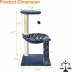 3-Level Cat Tower with Hammock and Sisal Post, 26.7 inch, Blue